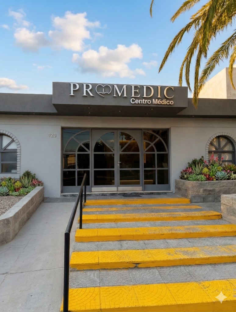 PROMEDIC Centro Médico - Entrada y cartel en San Martín, Rawson